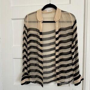 Equipment black and cream stripe silk blouse